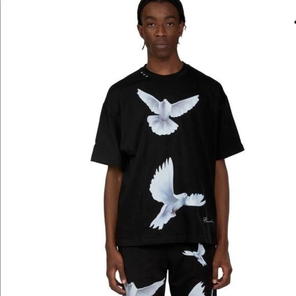 3.Paradis Freedom Doves Cotton Tee in Black - Picture 2 of 6